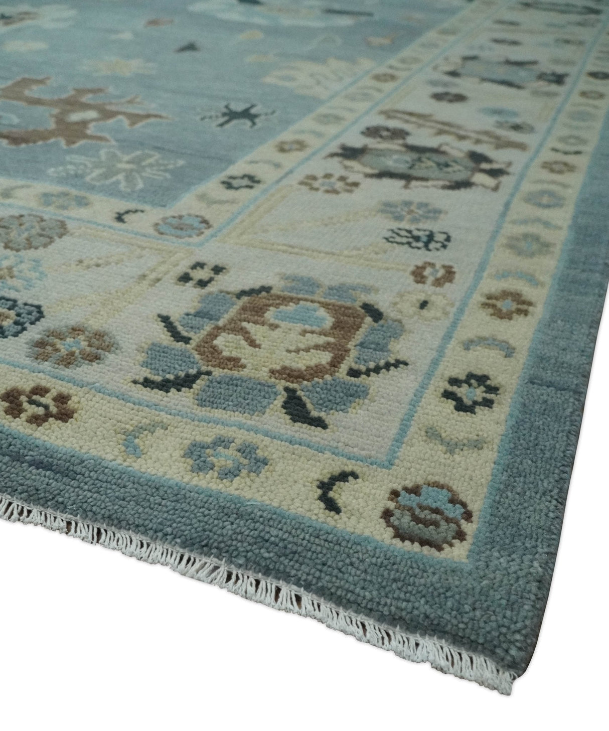 Hand Knotted Gray and Beige Traditional Oushak Wool Rug