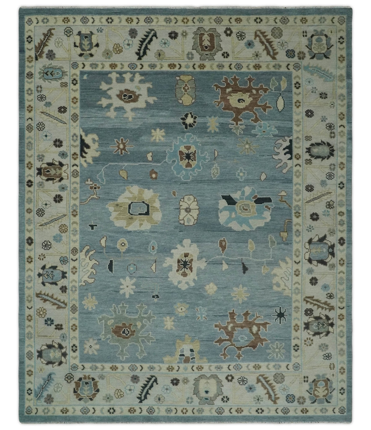Hand Knotted Gray and Beige Traditional Oushak Wool Rug