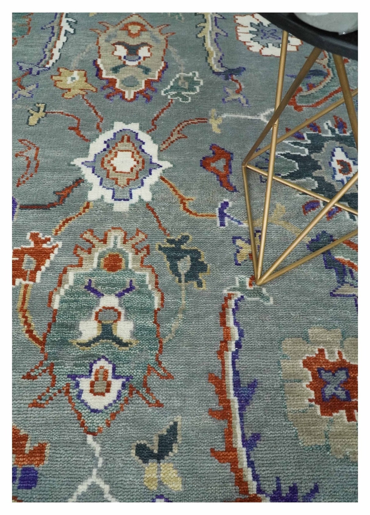 Hand Knotted Gray and Ivory Traditional Oriental Oushak Wool Area Rug