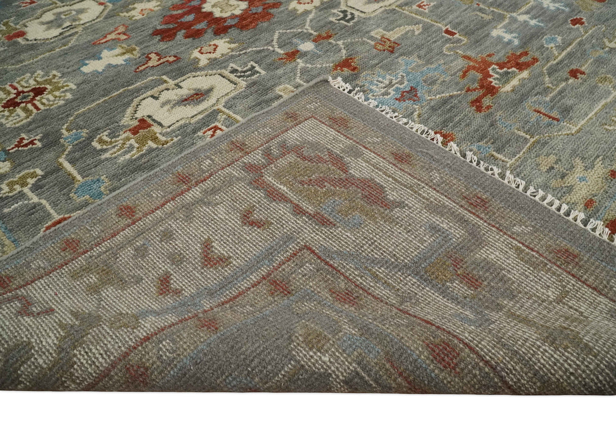 Hand Knotted Gray, Red and Beige Traditional Vintage Style Custom Made Wool Area Rug