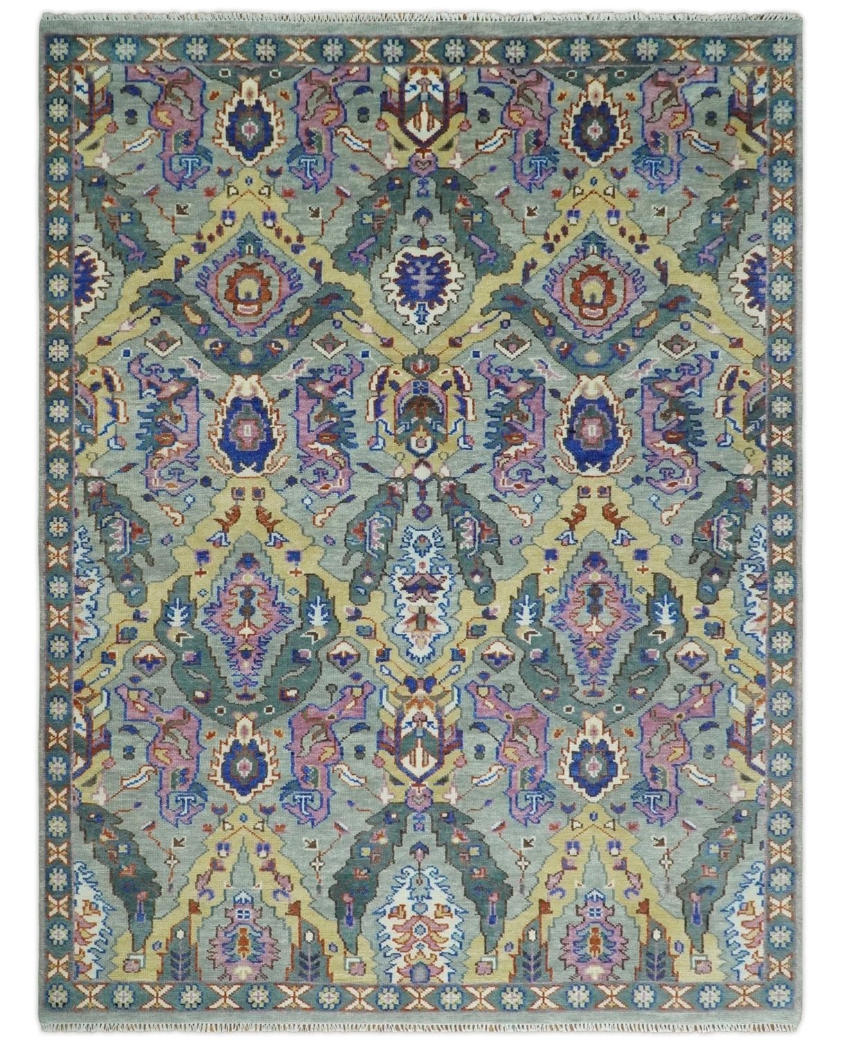 Hand knotted Green And Pink Traditional large design Custom Made wool Area Rug