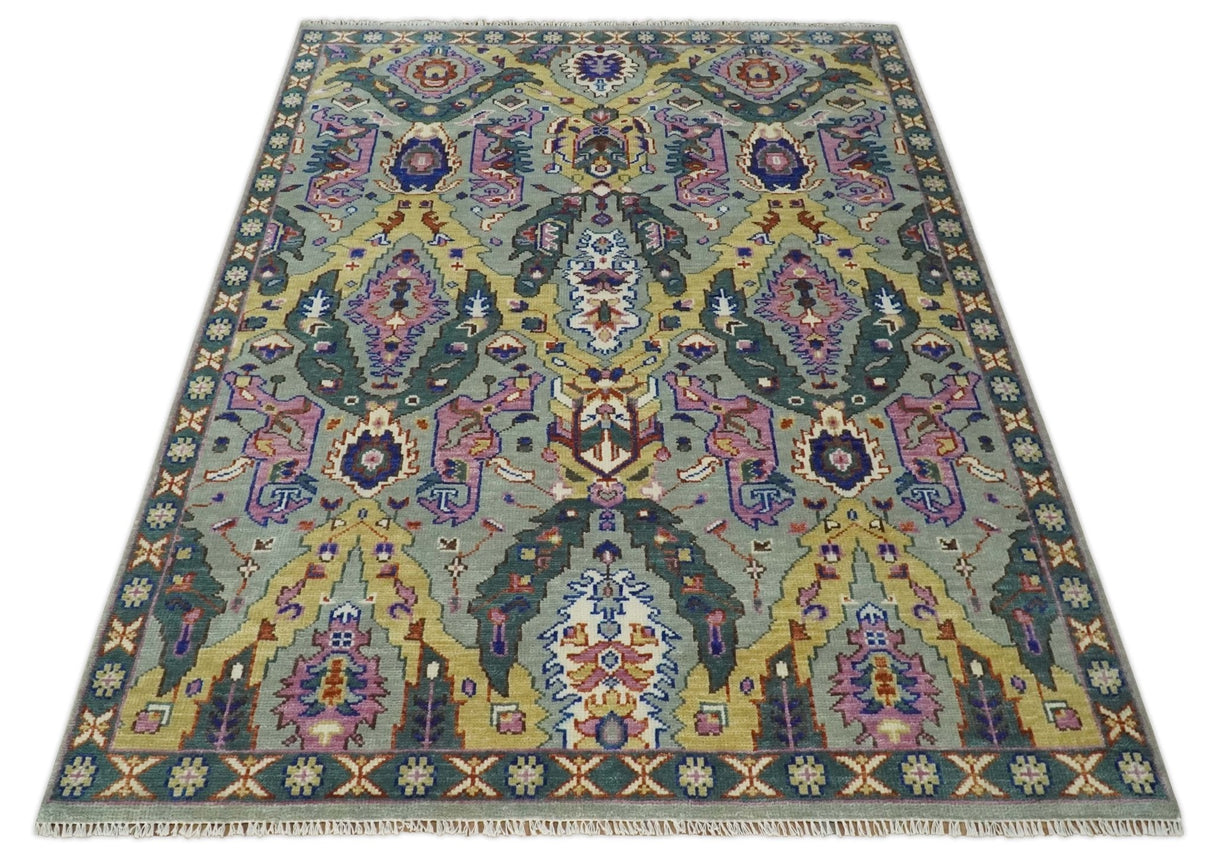 Hand knotted Green And Pink Traditional large design Custom Made wool Area Rug