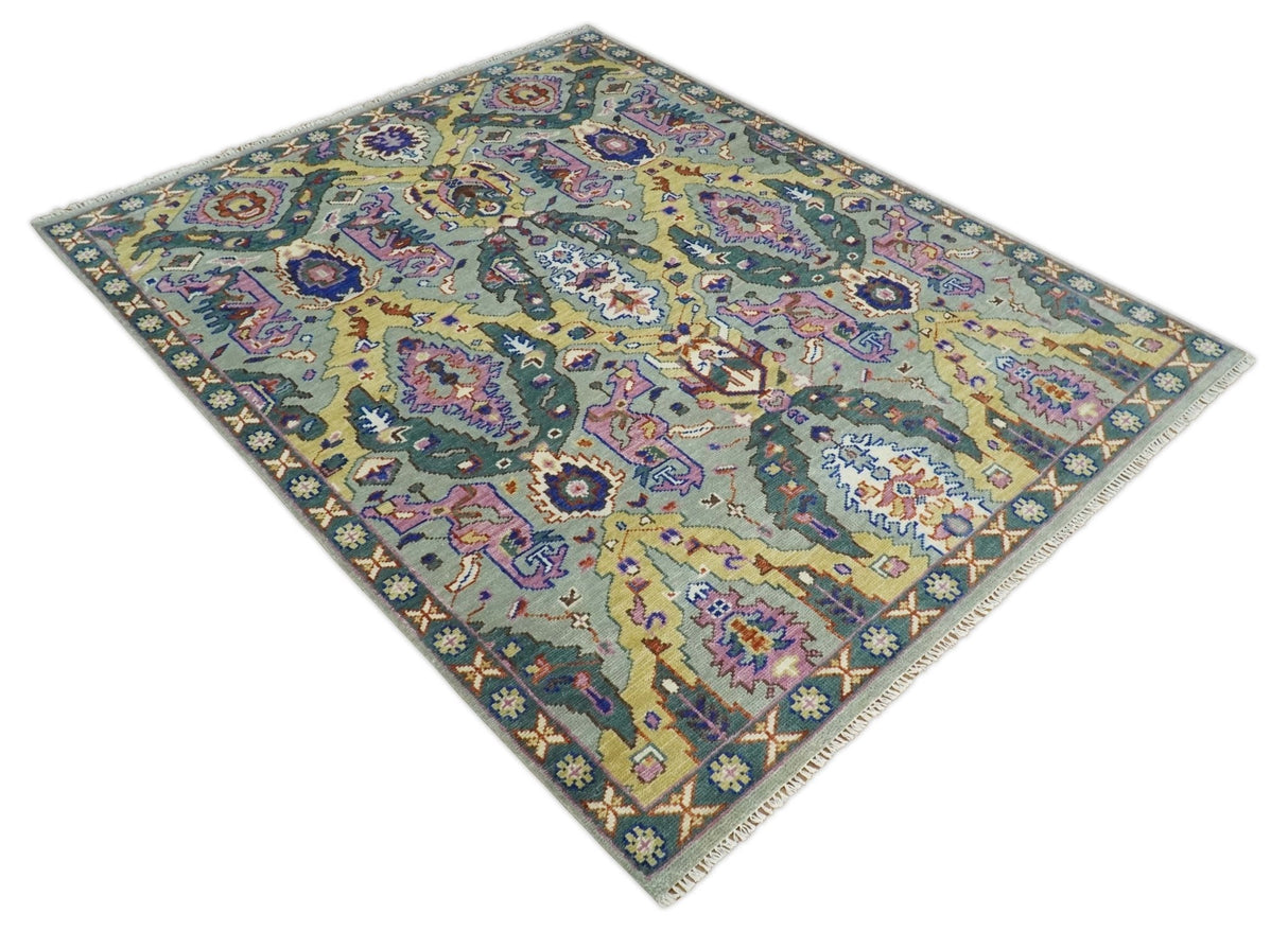 Hand knotted Green And Pink Traditional large design Custom Made wool Area Rug