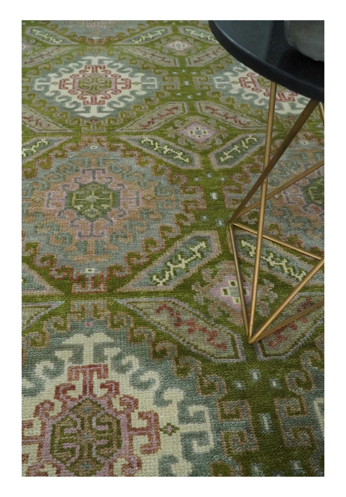 Hand Knotted Green, Ivory and Silver Oriental Traditional Multi Size Wool Area Rug