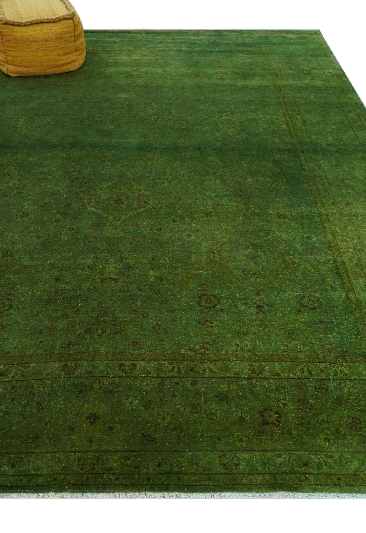 Hand Knotted Green Overdyed Traditional Oushak Design 9x12 Wool Area Rug