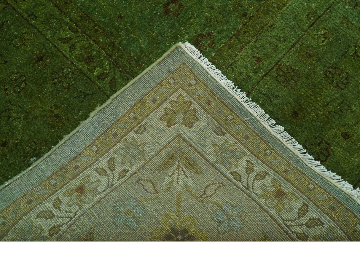 Hand Knotted Green Overdyed Traditional Oushak Design 9x12 Wool Area Rug