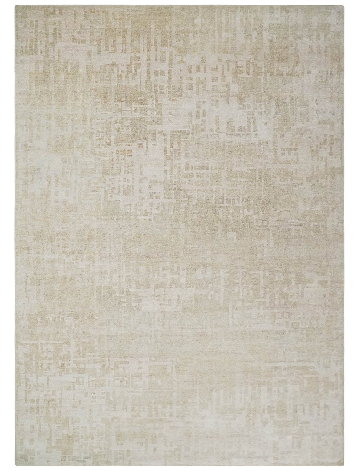 Hand Knotted Ivory and Beige Modern Contemporary Recycled Silk Area Rug