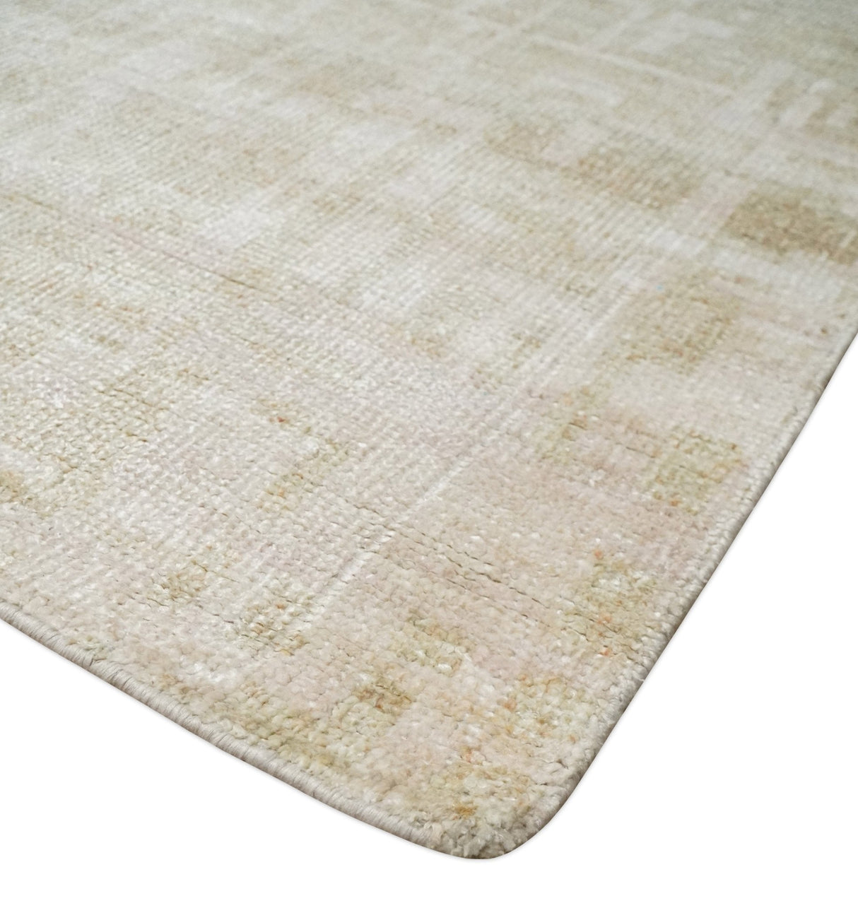 Hand Knotted Ivory and Beige Modern Contemporary Recycled Silk Area Rug