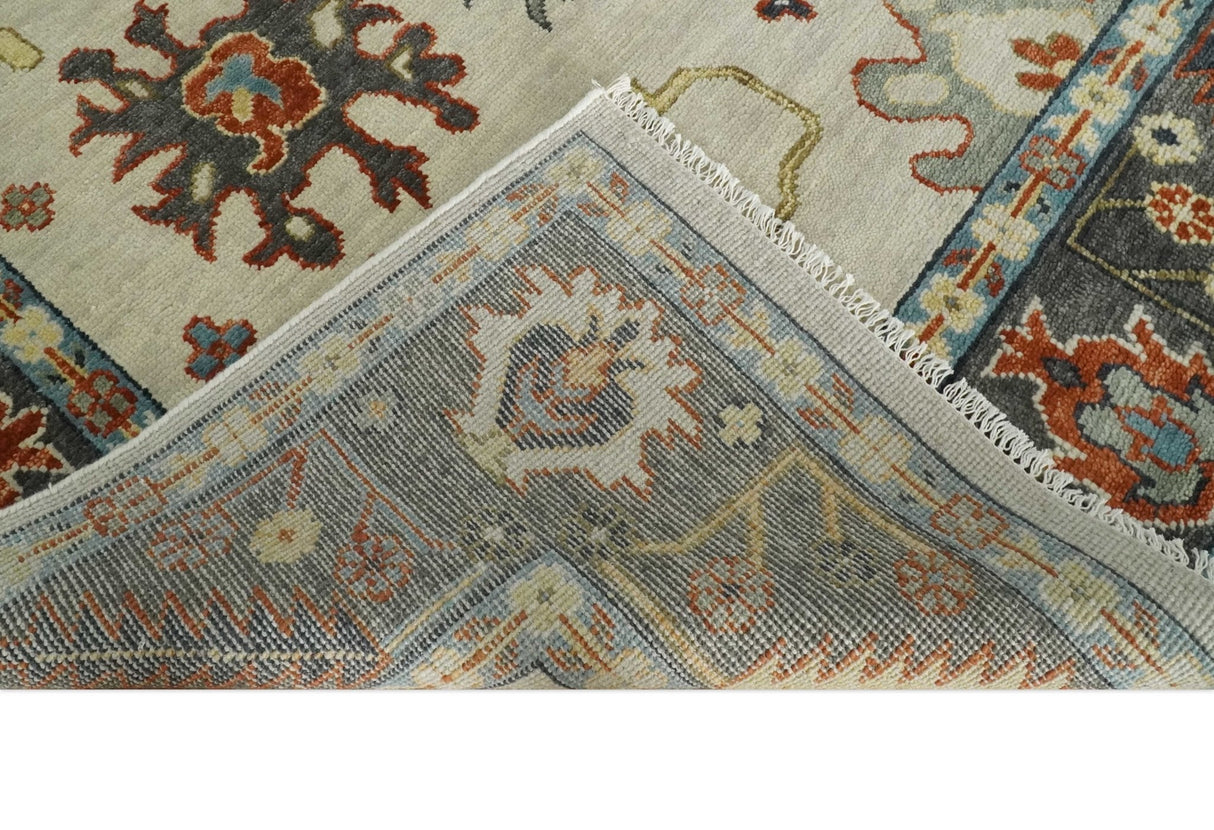 Hand Knotted Ivory and Charcoal Traditional Oriental Oushak Multi size Wool Area Rug