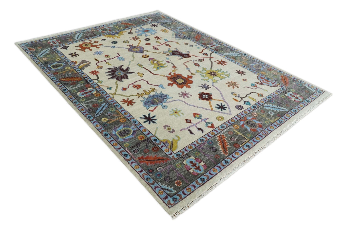 Hand Knotted Ivory and Gray Traditional Oushak Multi Size Wool Area Rug