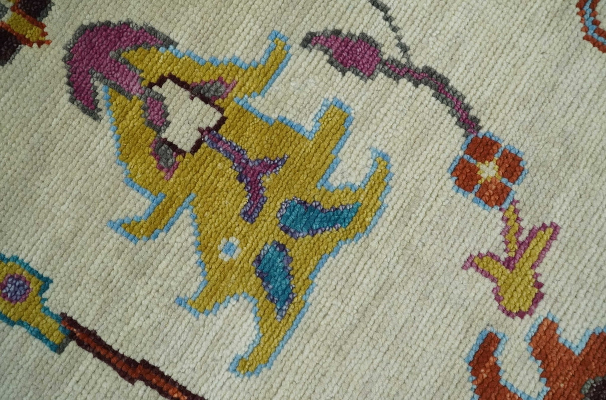 Hand Knotted Ivory and Gray Traditional Oushak Multi Size Wool Area Rug