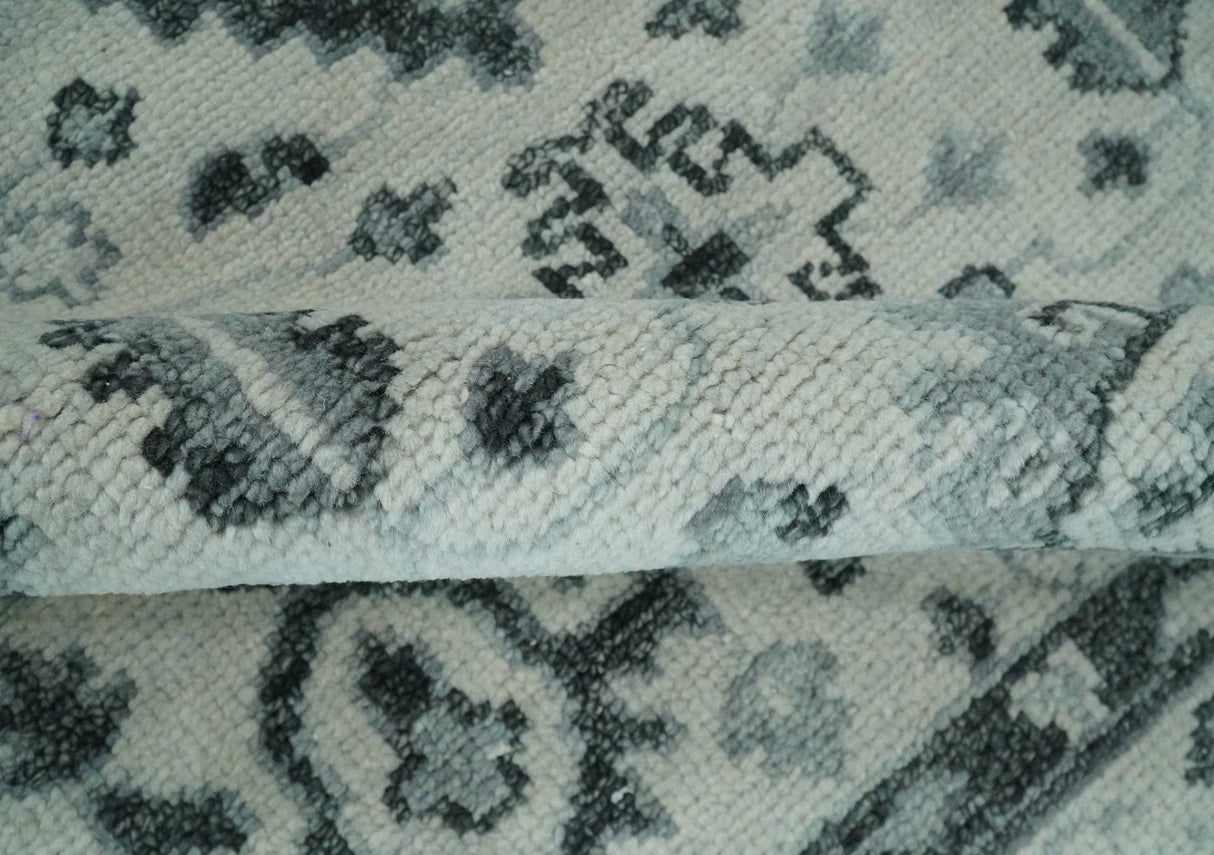 Hand Knotted Ivory And Gray Turkish Design Wool Area Rug