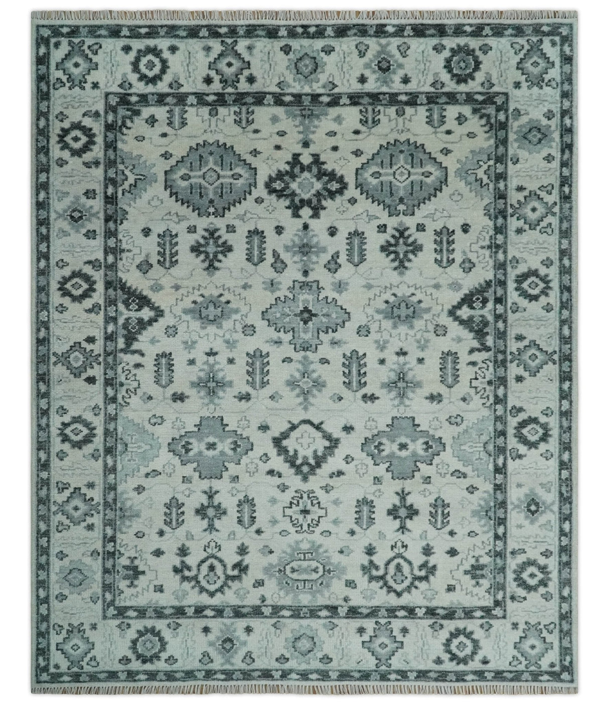 Hand Knotted Ivory And Gray Turkish Design Wool Area Rug