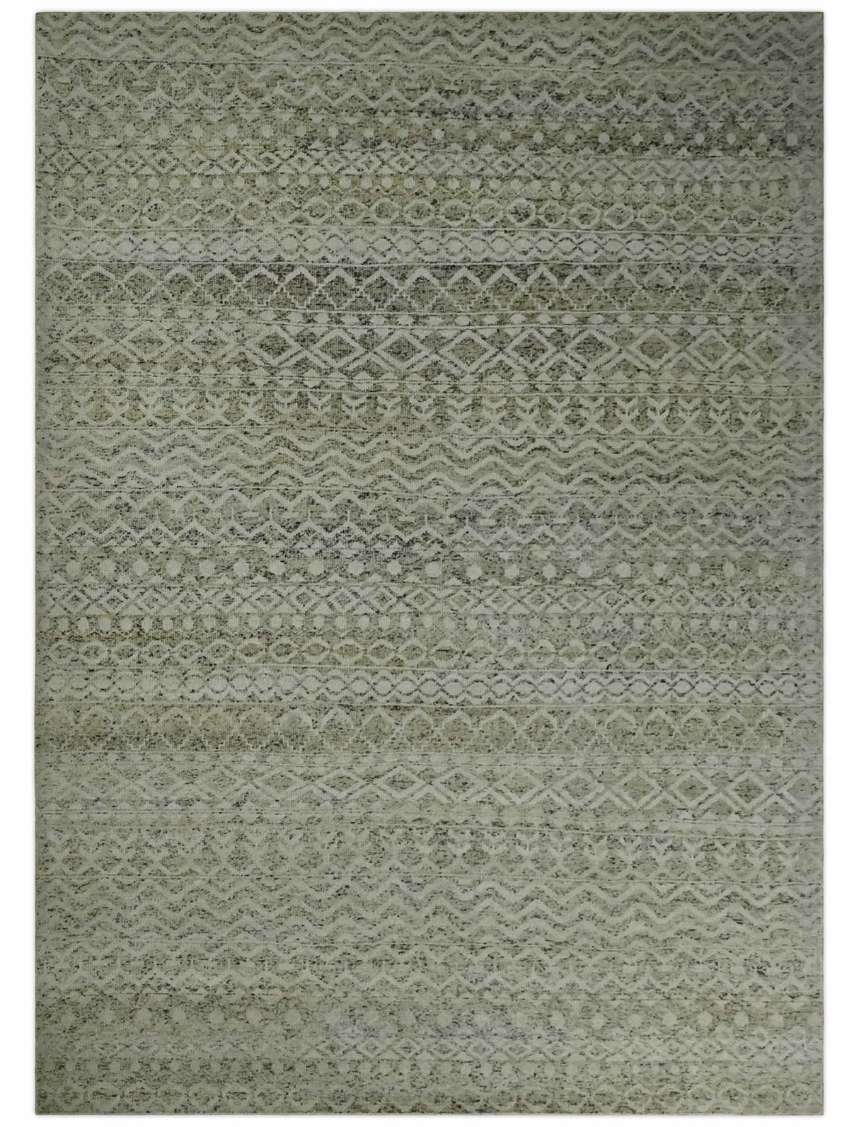 Hand Knotted Ivory, Beige and Brown Modern Contemporary Southwestern Tribal Trellis Recycled Silk Area Rug