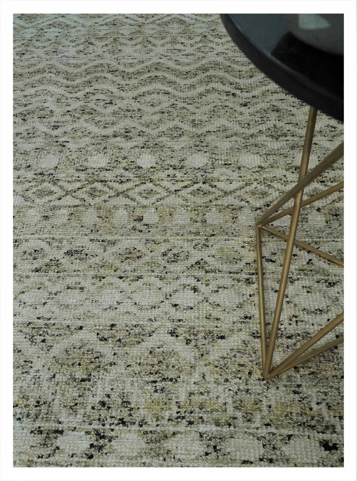 Hand Knotted Ivory, Beige and Brown Modern Contemporary Southwestern Tribal Trellis Recycled Silk Area Rug