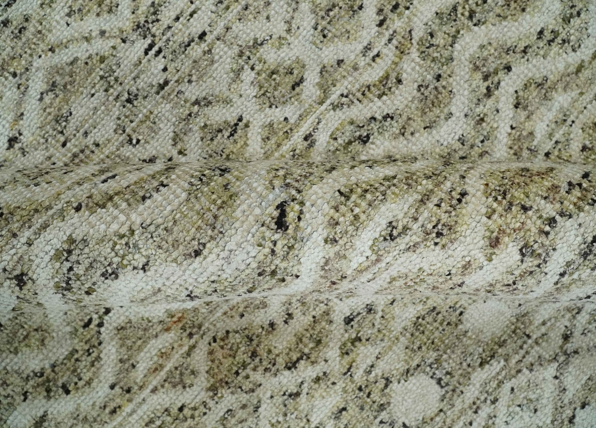Hand Knotted Ivory, Beige and Brown Modern Contemporary Southwestern Tribal Trellis Recycled Silk Area Rug