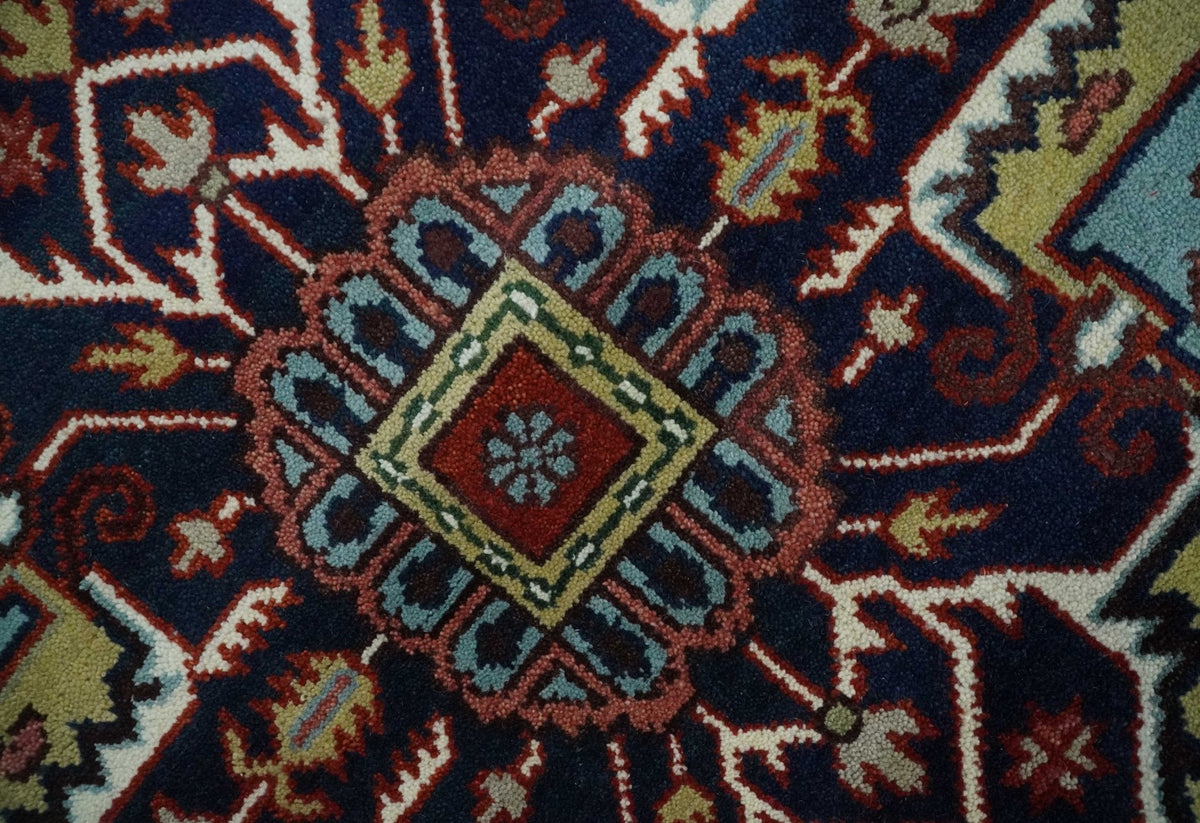 Hand Knotted Ivory, Brown and Blue Traditional Antique Style Wool Area Rug