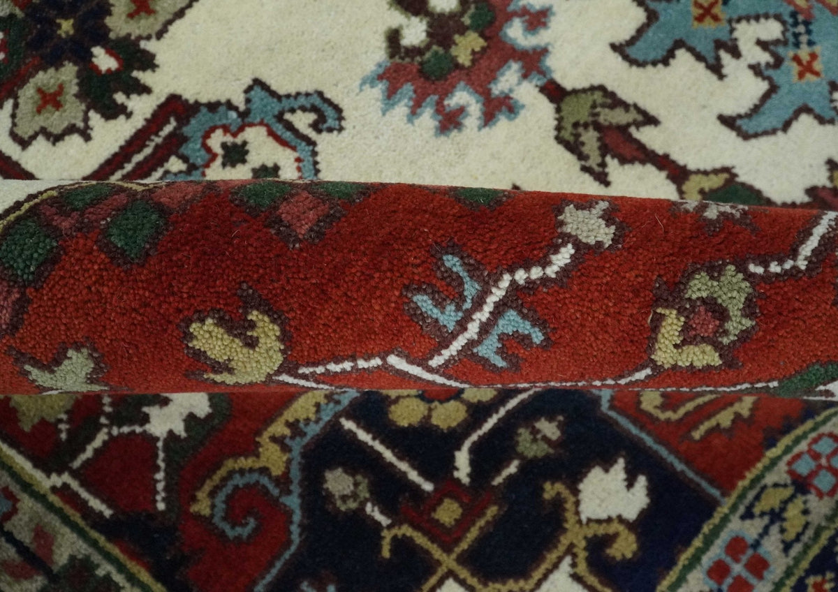 Hand Knotted Ivory, Brown and Blue Traditional Antique Style Wool Area Rug