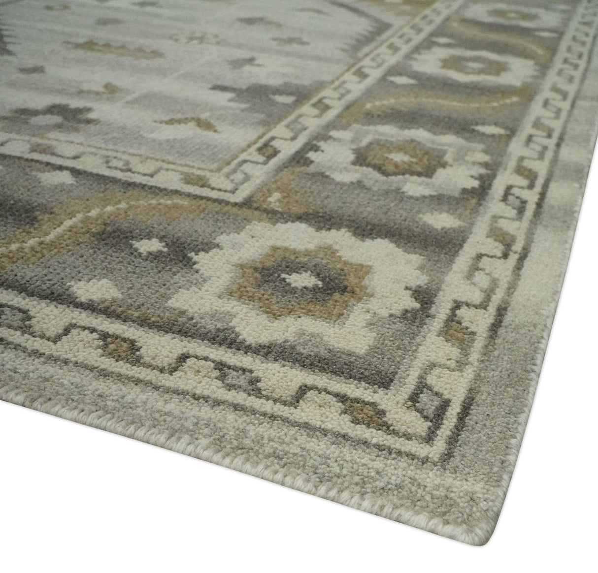 Hand Knotted Ivory, Charcoal and Beige Traditional Floral Multi Size Wool Area Rug