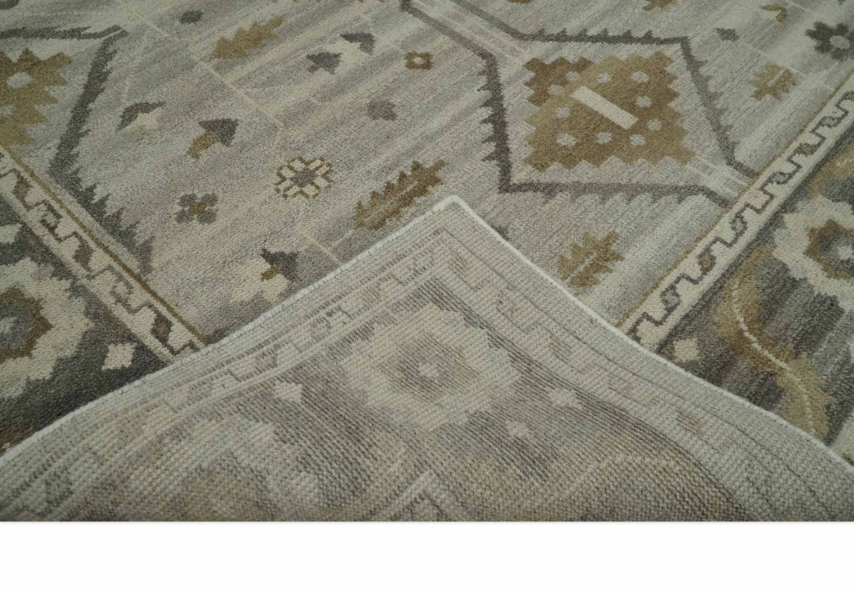 Hand Knotted Ivory, Charcoal and Beige Traditional Floral Multi Size Wool Area Rug