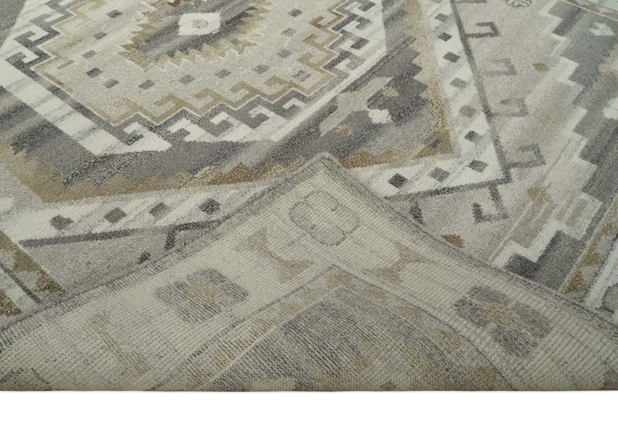 Hand Knotted Ivory, Charcoal and Beige Traditional Medallion Natural Wool Custom Made Area Rug, Kids, Living Room and Bedroom Rug-Parc Decor
