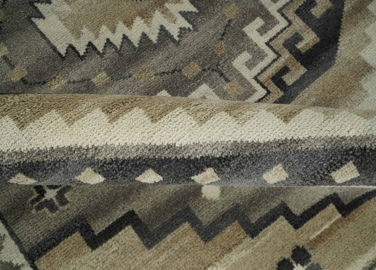 Hand Knotted Ivory, Charcoal and Beige Traditional Medallion Natural Wool Multi Size Area Rug, Kids, Living Room and Bedroom Rug