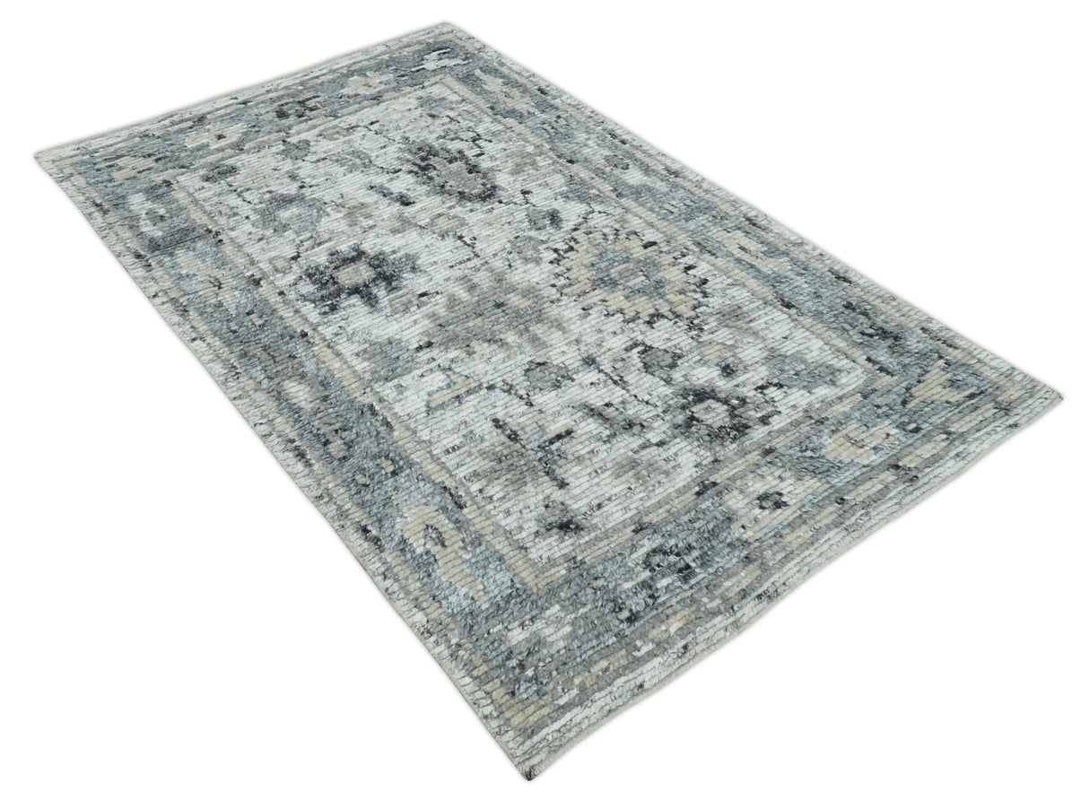 Hand Knotted Ivory, Silver and Beige Traditional Blended Wool Multi Size Rug