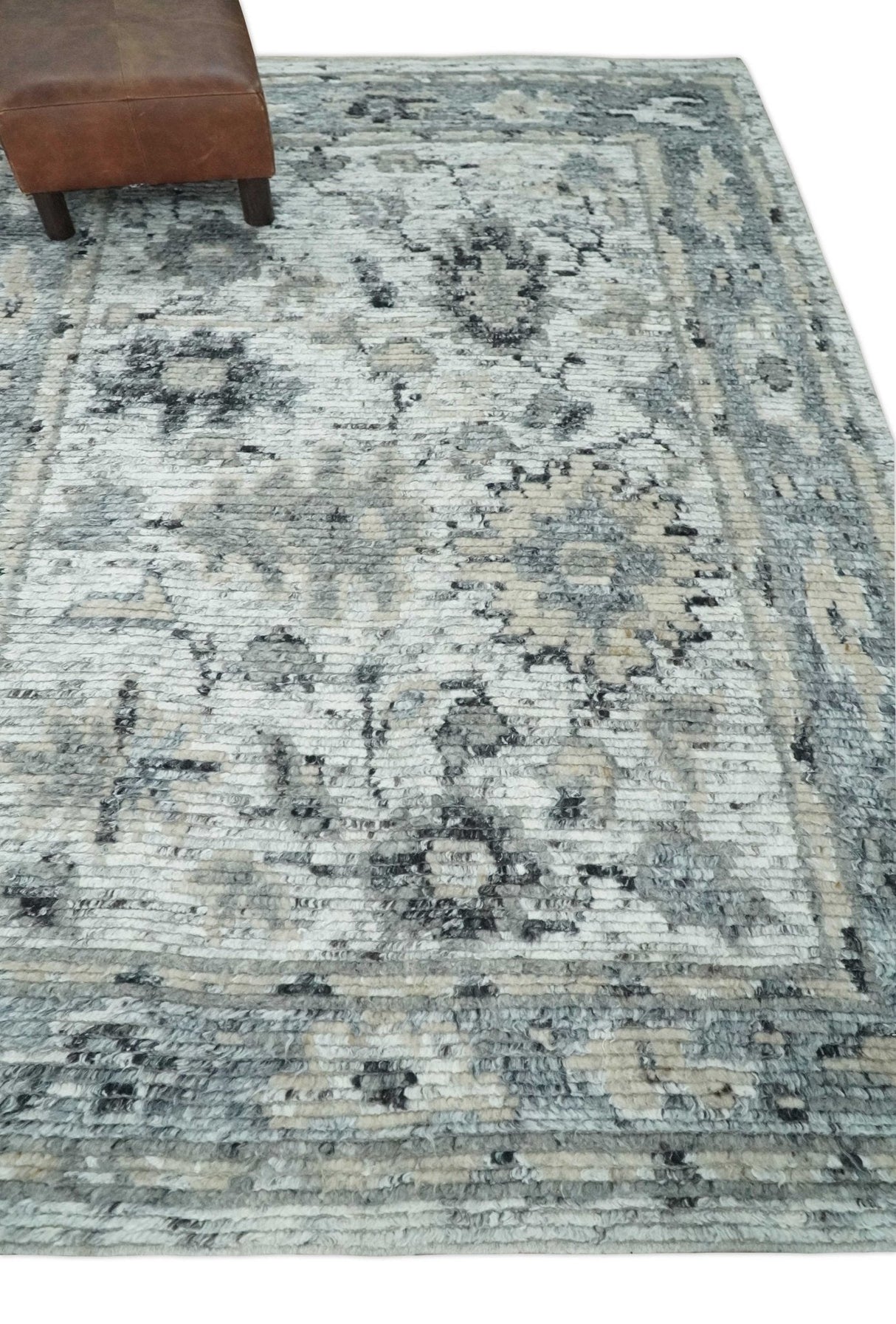 Hand Knotted Ivory, Silver and Beige Traditional Blended Wool Multi Size Rug
