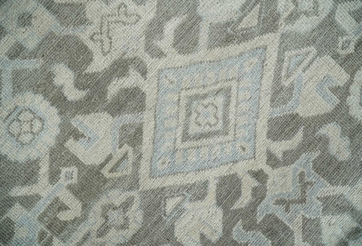 Hand Knotted Low Pile 8x10 Brown, Ivory and Blue Traditional Design Wool Area Rug