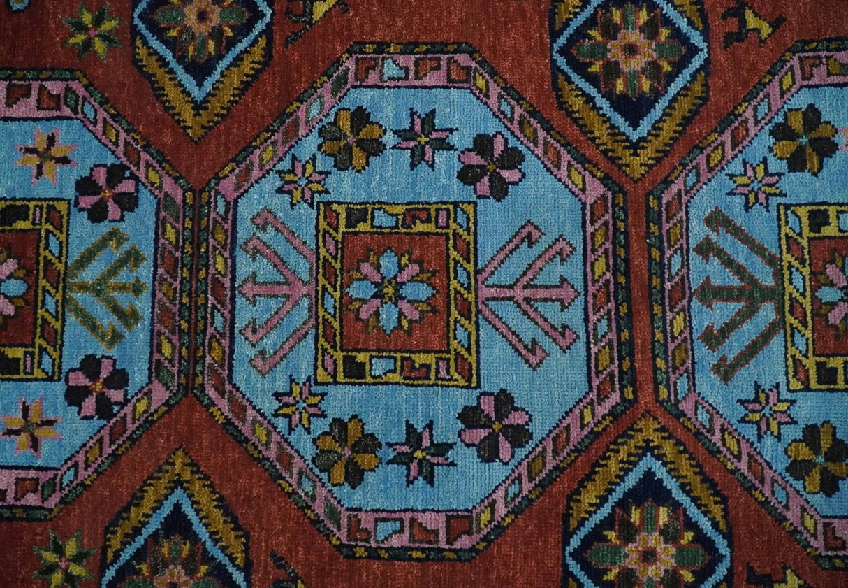 Hand Knotted Maroon and Blue Traditional Antique look Multi Size Wool Area Rug