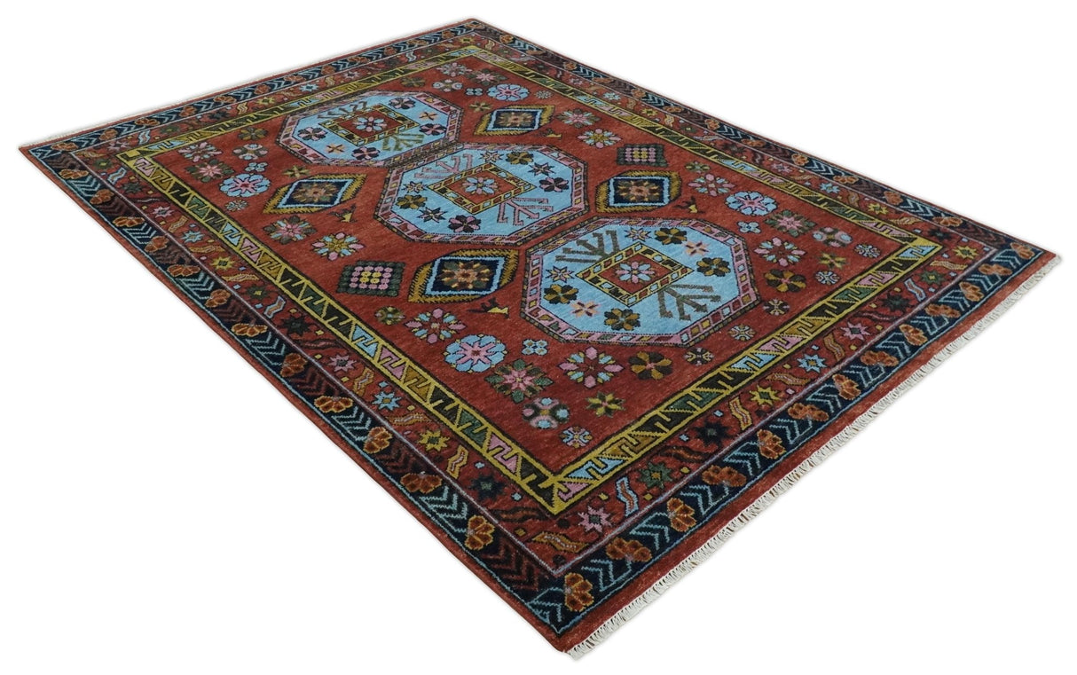 Hand Knotted Maroon and Blue Traditional Antique look Multi Size Wool Area Rug
