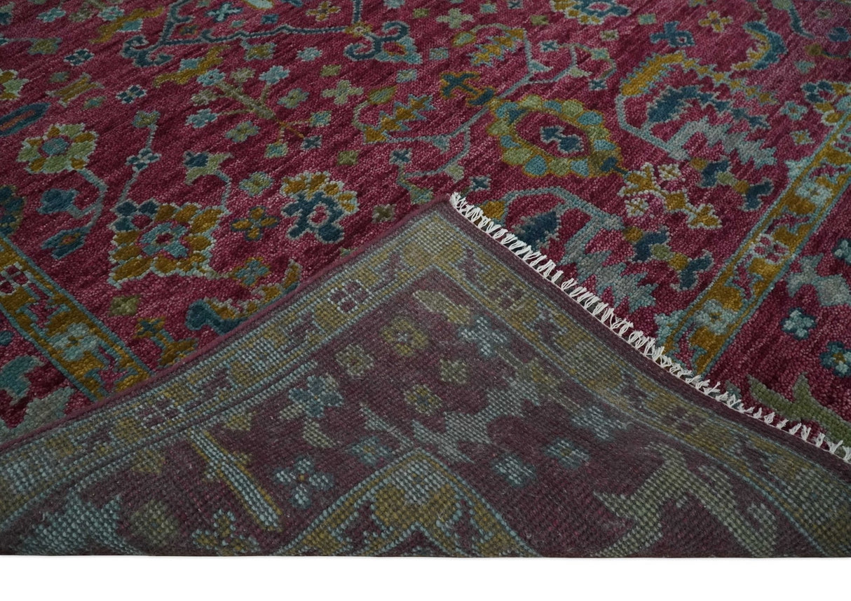 Hand Knotted Maroon and Gold Traditional Antique Style Wool Area Rug