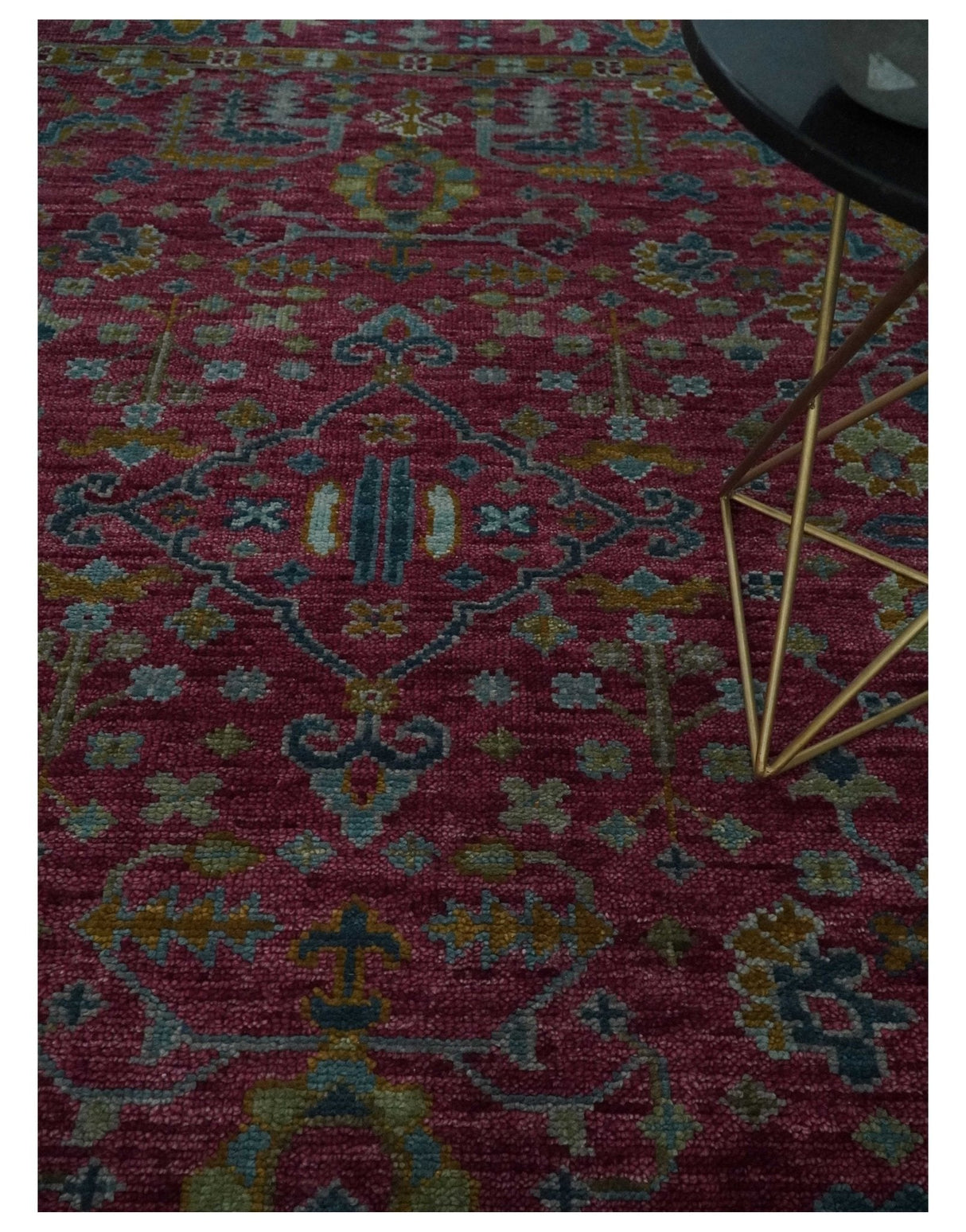 Hand Knotted Maroon and Gold Traditional Antique Style Wool Area Rug
