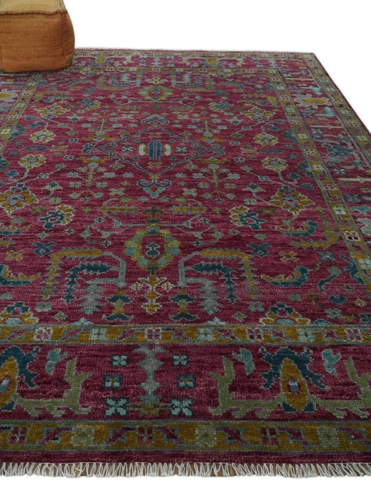Hand Knotted Maroon and Gold Traditional Antique Style Wool Area Rug