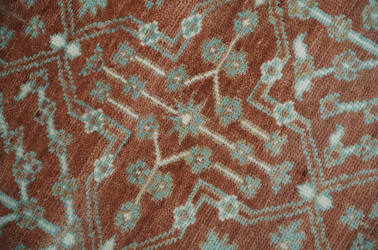 Hand knotted Multi Size Rust and Aqua Floral wool Area Rug