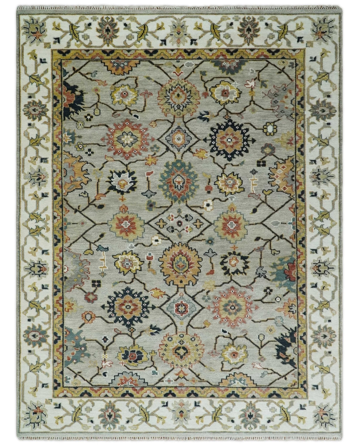 Hand Knotted Mustard and Ivory Traditional Oriental Oushak Custom Made Wool area Rug