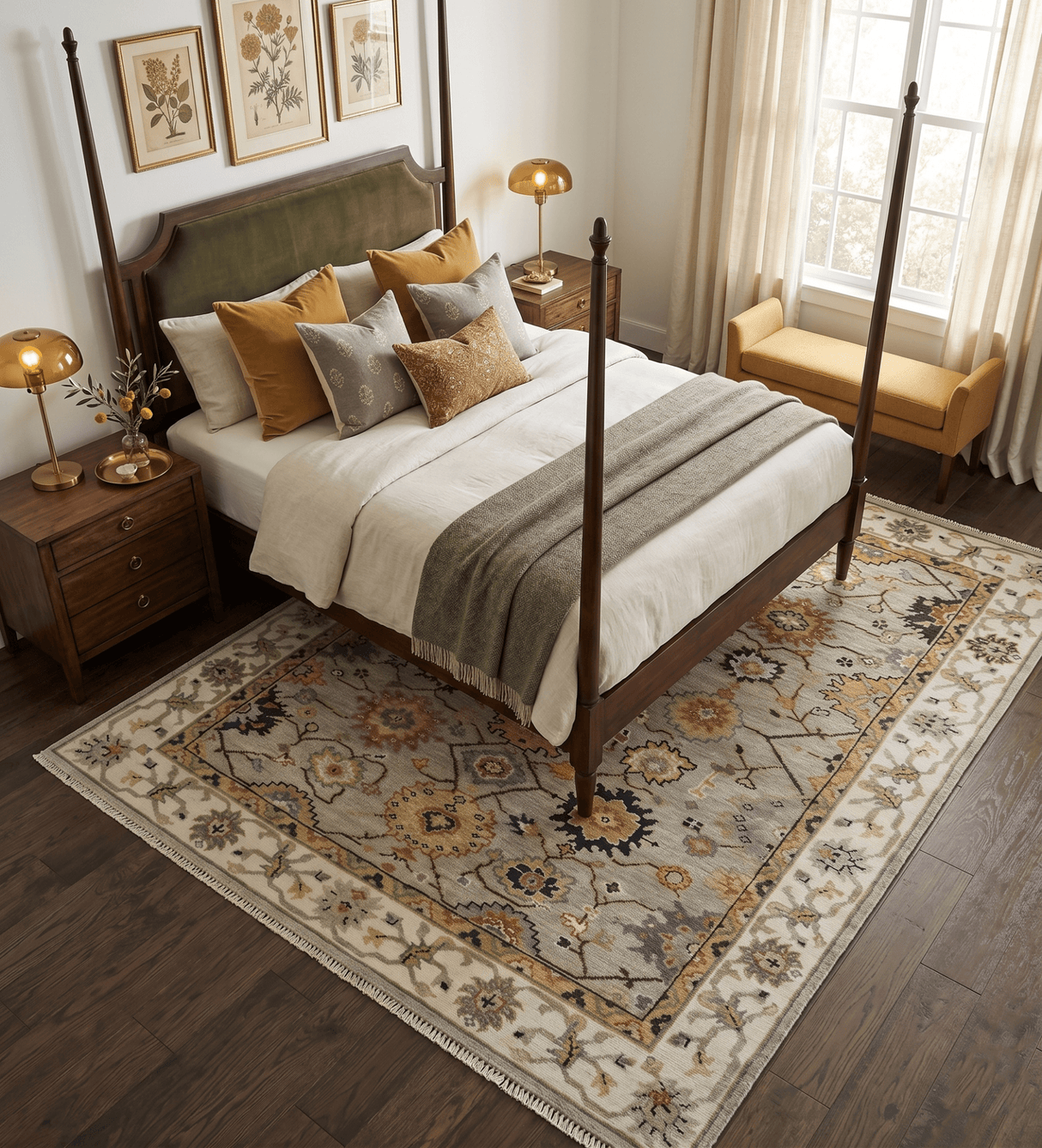 Hand Knotted Mustard and Ivory Traditional Oriental Oushak Custom Made Wool area Rug