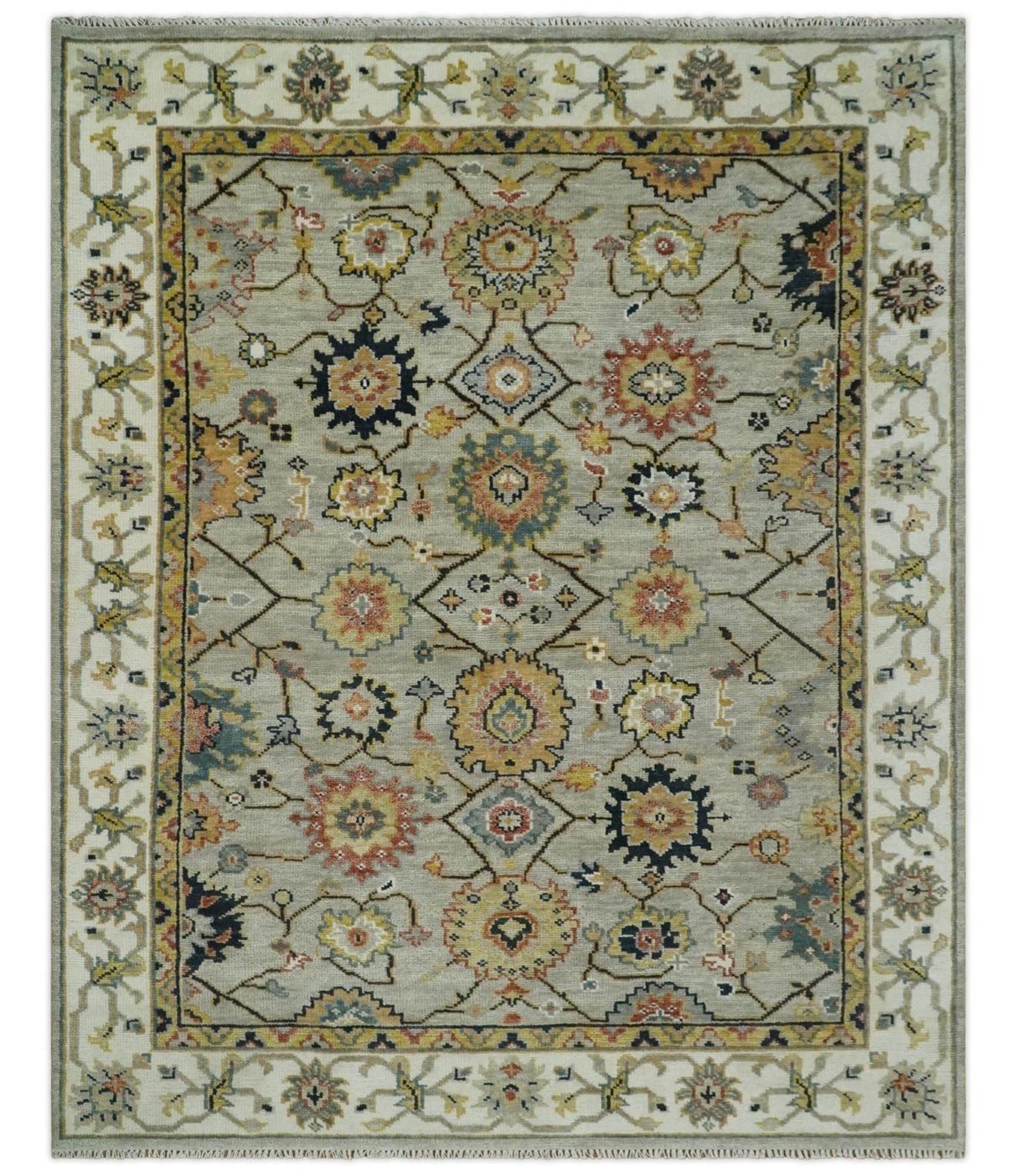 Hand Knotted Mustard and Ivory Traditional Oriental Oushak Custom Made Wool area Rug