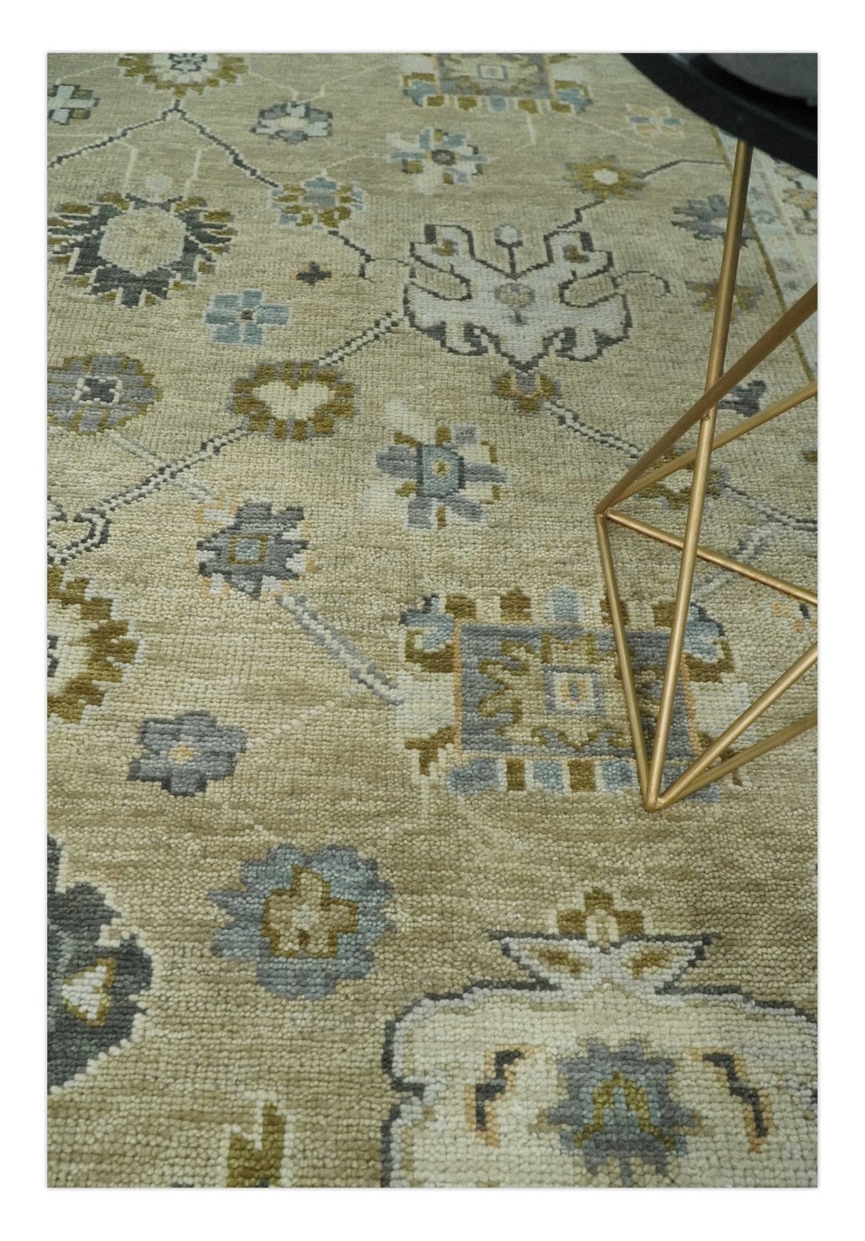 Hand Knotted Olive and Beige Traditional Oushak Multi Size Wool Area Rug