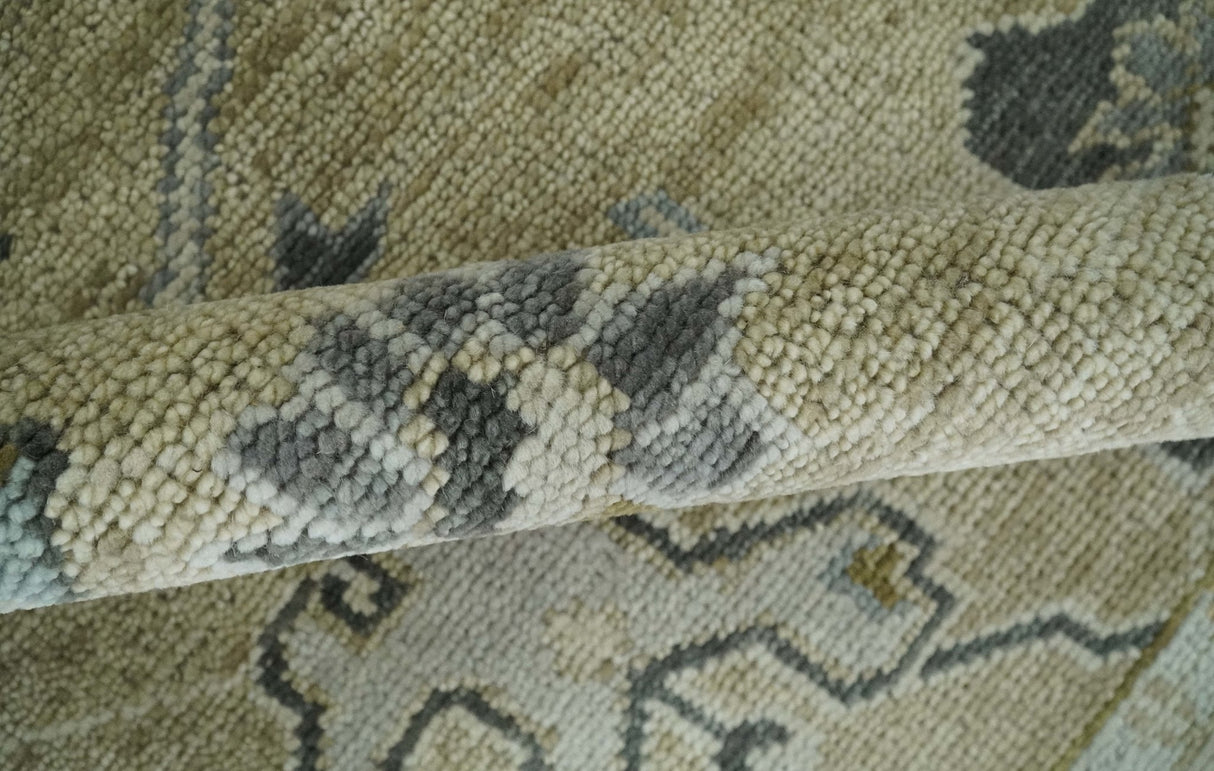 Hand Knotted Olive and Beige Traditional Oushak Multi Size Wool Area Rug