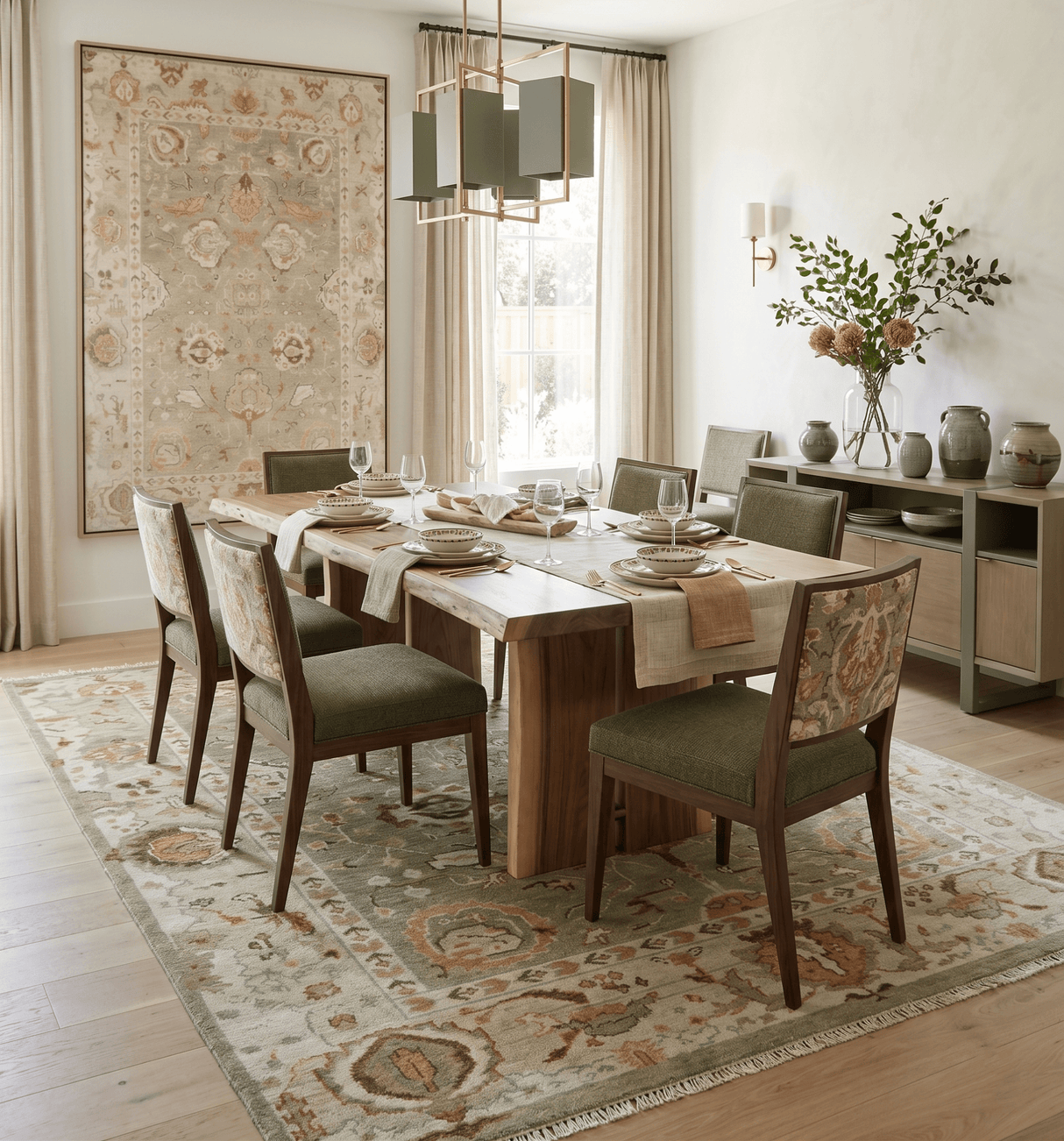 Hand Knotted Olive and Ivory Traditional Oushak Wool Rug