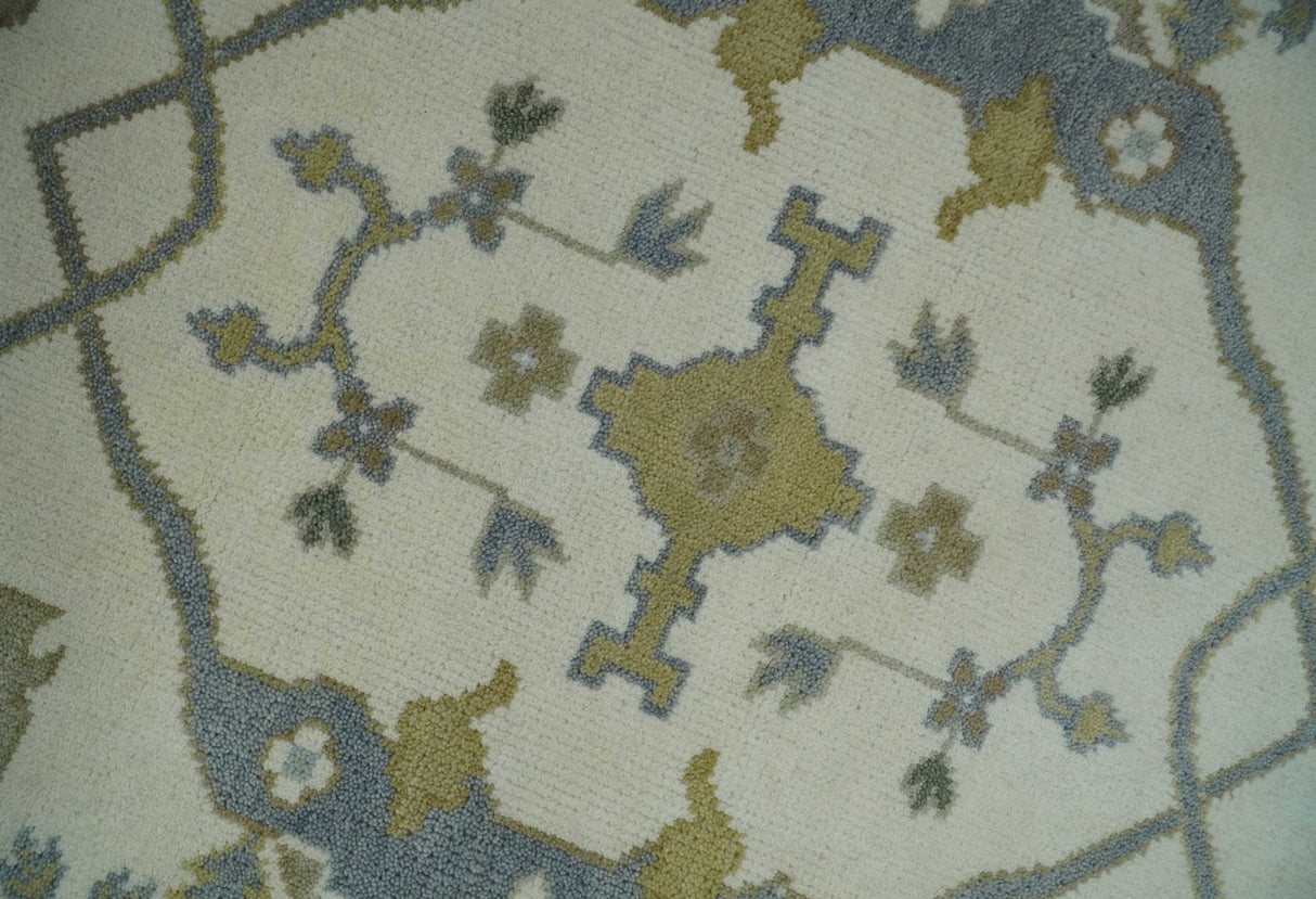 Hand Knotted Oriental Oushak Ivory, Charcoal and Beige Wool Area Rug