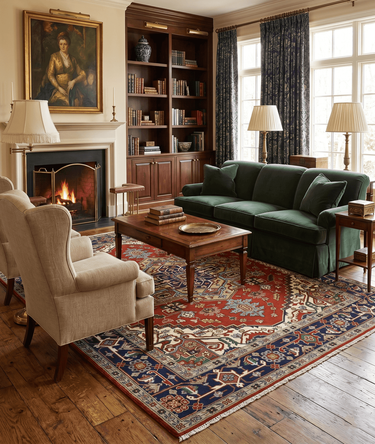 Hand Knotted Red, Ivory and Blue Traditional Heriz Multi size Wool Area Rug