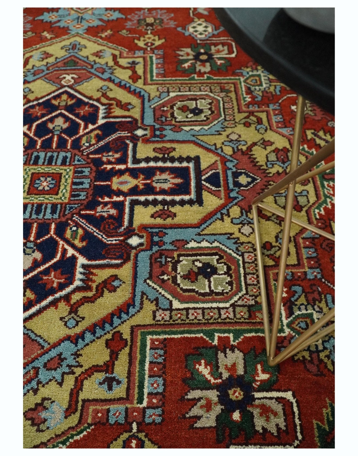 Hand Knotted Red, Ivory and Blue Traditional Heriz Multi size Wool Area Rug