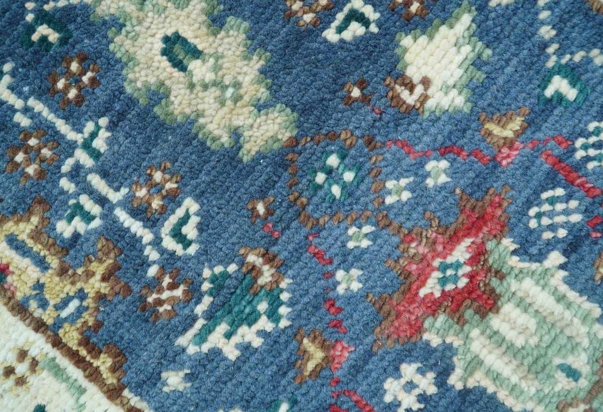 Hand knotted Runner 2.6x8 Blue And Ivory Traditional Design Wool Rug