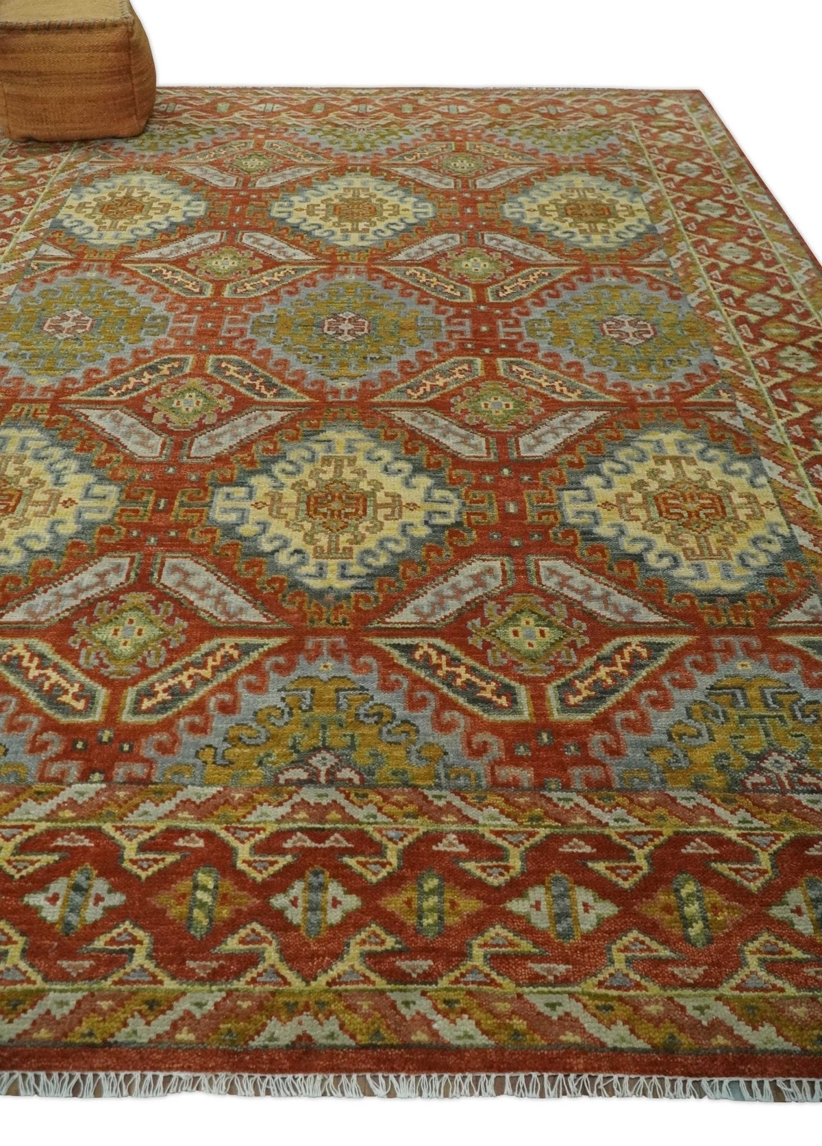 Hand Knotted Rust and Beige Oriental Traditional Multi Size Wool Area Rug, Living Room and Bedroom Rug