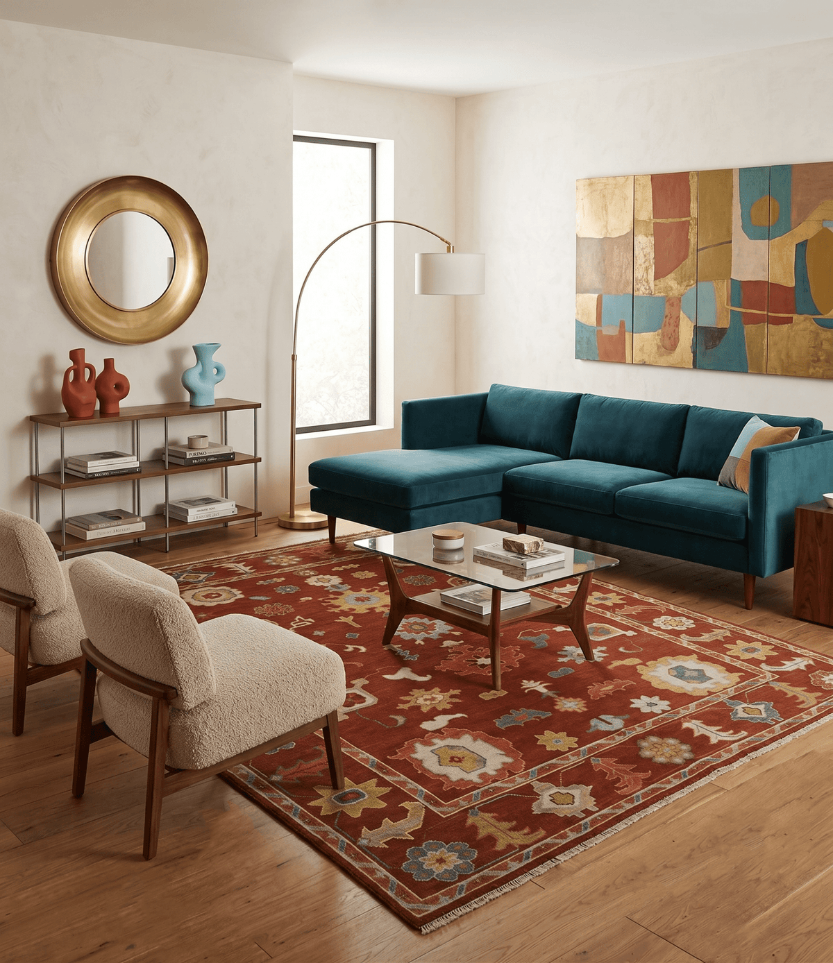 Hand Knotted Rust and Beige Traditional Oushak Wool Area Rug