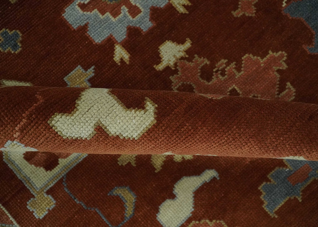 Hand Knotted Rust and Beige Traditional Oushak Wool Area Rug