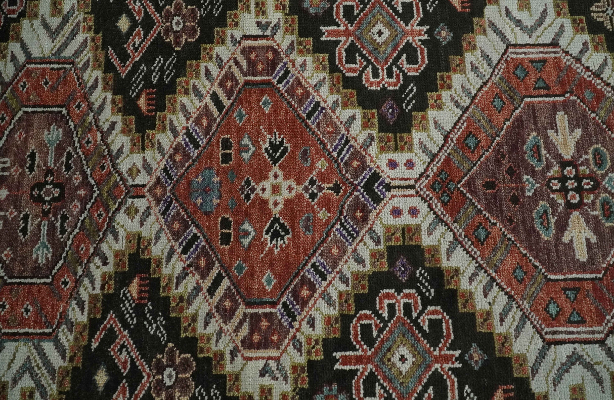 Hand Knotted Rust and Black Traditional Multi Size Wool Area Rug