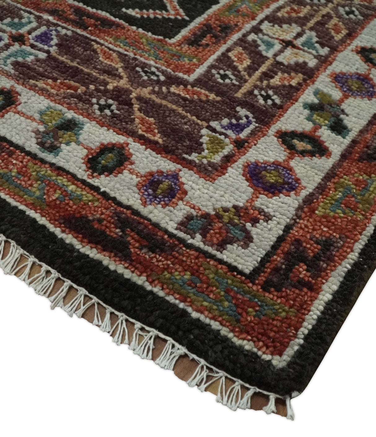 Hand Knotted Rust and Black Traditional Multi Size Wool Area Rug